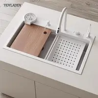 White Stainless Steel Waterfall Kitchen Sink Multifuctional Faucets Simple Style Large Single Slot Kitchen Novel Accessories 1