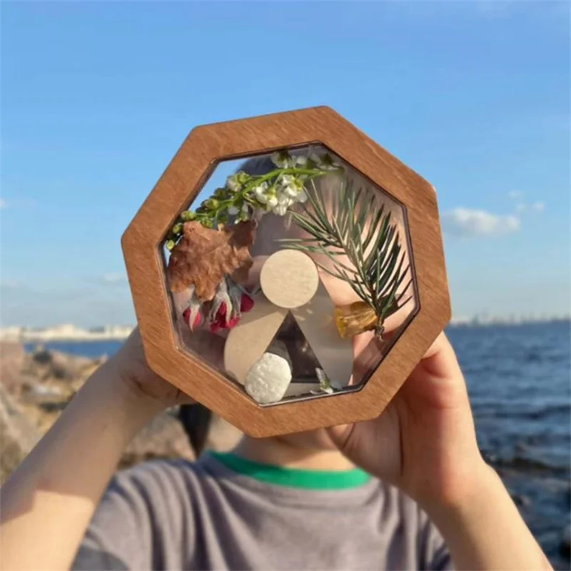 3D Wooden DIY Kids Kaleidoscope Magic Rotating Glass Outdoor Toys for Nature Lovers Gifts for Children's Interest Cultivation