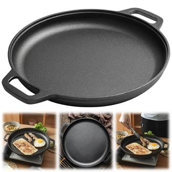 Cast Iron Round Griddle For Crepes And Pizza Non-Stick BBQ Camping Fry Pan Steak Pork Chicken Cooking Pot Kitchen Cooking Pot 1