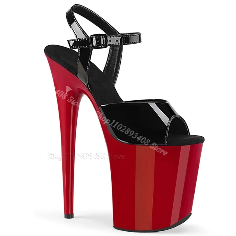 

Patent Leather Platform Sandals Stiletto Ankle Buckle Peep Toe British Style Sexy Women Party Dress Shoes Zapatos Para Mujere