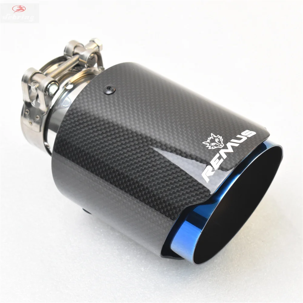 1pc Single Car Exhaust Tip Blue Pipe Glossy Plain Carbon Muffler Pipe