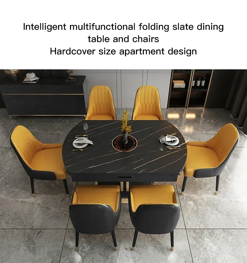 Practical Black And White Rock Plate Long Dinner Table For Small Living Room Home Furniture Set 6 Chairs Loft Inside