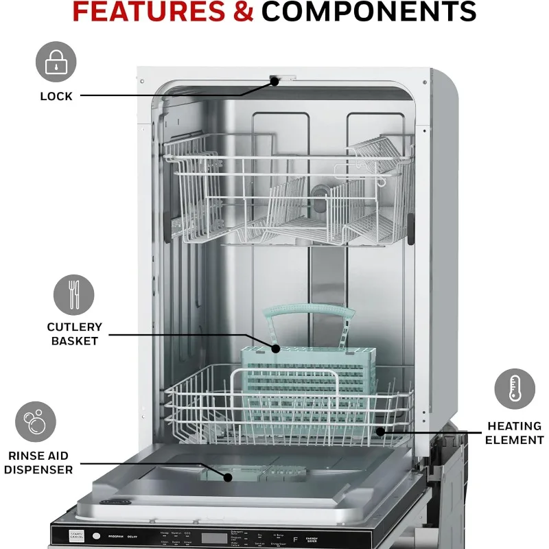 Honeywell 18 Inch Dishwasher with 8 Place settings, 6 Washing Programs, Stainless Steel Tub, UL/Energy Star- Stainless Steel 5