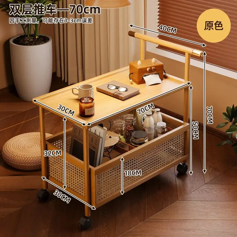 Storage shelf bamboo movable cart living room floor movablewith wheels middle household debris storage rack simple furniture