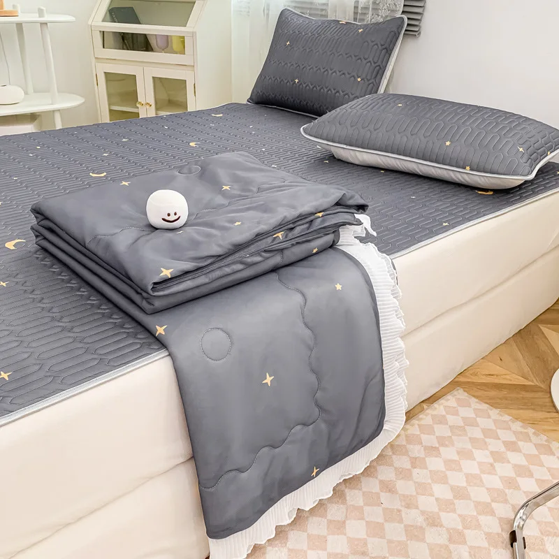 Latex Ice Silk Mat Four-piece Baby and Child Washable Two-piece Dormitory Single and Double Air-conditioning Soft Mat Home
