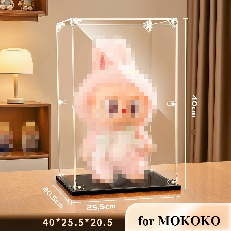 Eary Transparent Display Box for Labubu Acrylic Storage Cabinet Dustproof for Mokoko for Space Molly 400% for Chess King No Doll