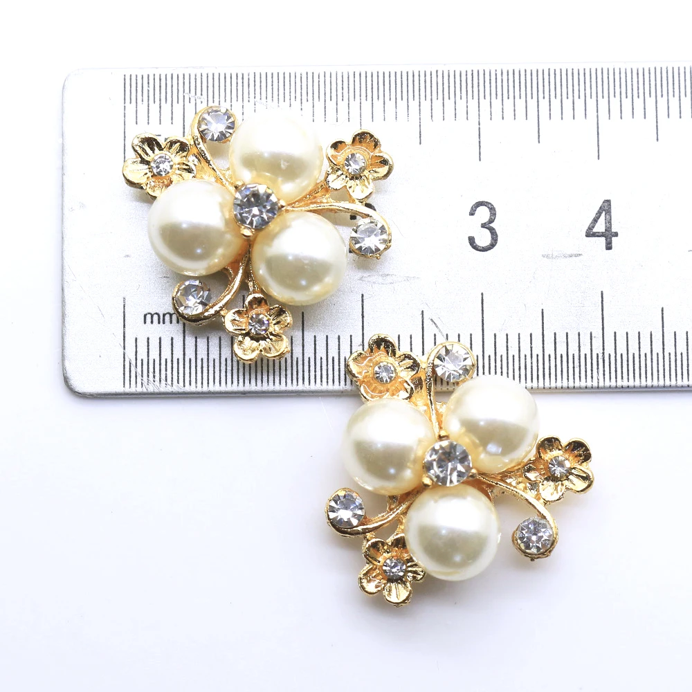 10 pcs/lot 2.3cm Flat Back Brooch Alloy Rhinestone Button ,Pearl Button Decoration For Wedding