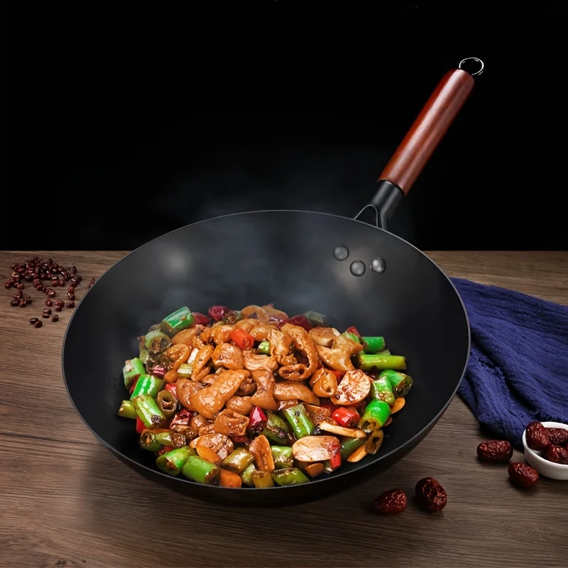 13Inch Cast Iron Skillet-Rust-Resistant, No Coating, Round Bottom, for Home & Restaurant Use, Non-stick, Nitrogen Alloy