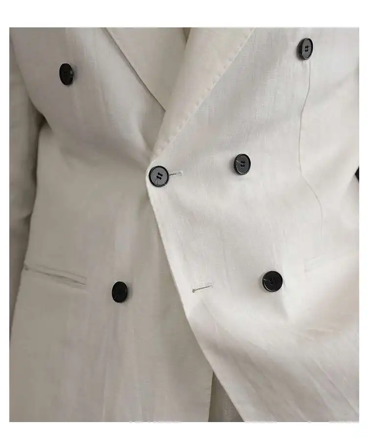 Luxury Linen Double Breasted Italian Suit For Men's Versatile Slim Fit Business Lapel Collar Retro Suit Green Brown 4 Colors