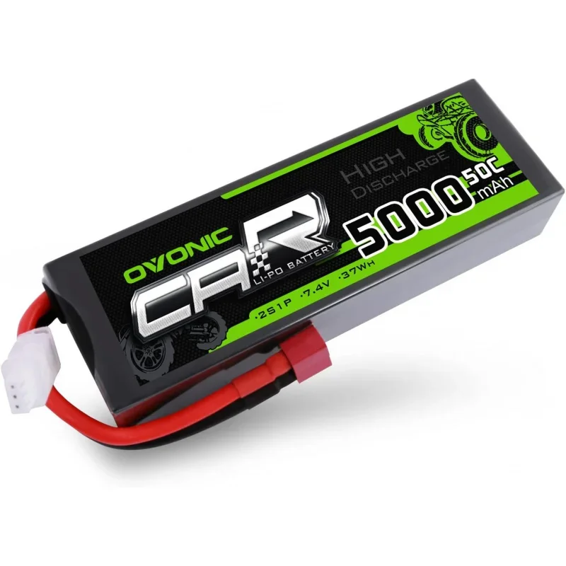 High-Performance 7.4V 5000mAh 50C 2S Lipo Battery Pack with HardCase and Deans T Plug for RC Vehicles
