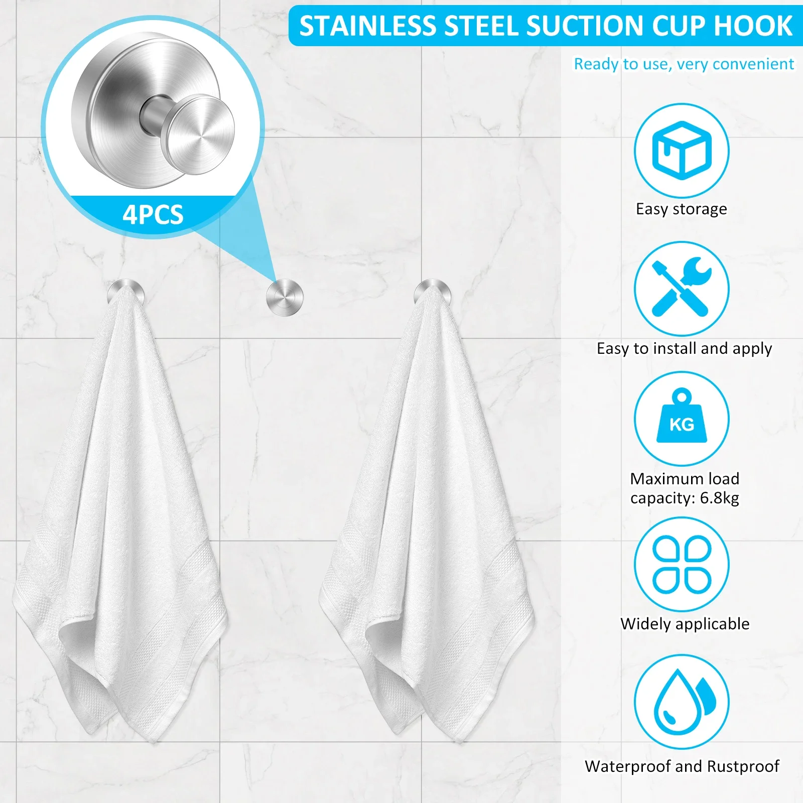 New 4Pcs Suction Cup Hooks Holds up to 15lbs Suction Hook Reusable Vacuum Cup Hanger Easy to Install Wreath Hook