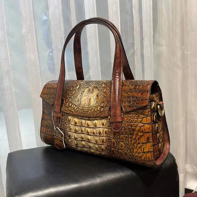 New European and American Fashion Crocodile Pattern Birkin Bag Shoulder  Crossbody Genuine Leather Large Capacity Women's Bag