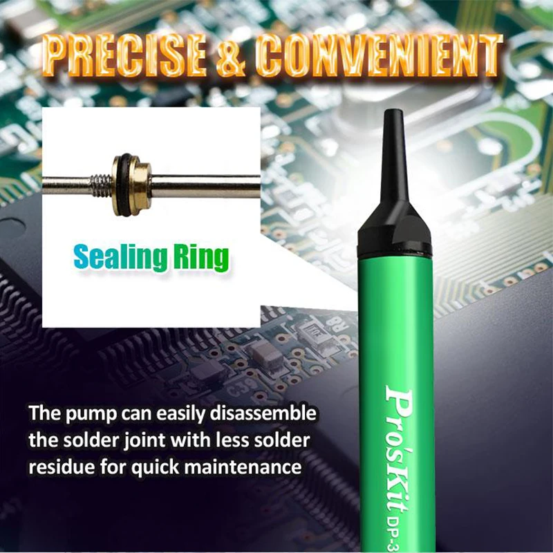 Desoldering Suction Pump Desoldering Pump Tin Pump Electrothermal Solder Sucker Desoldering Tool Pro'sKit DP-366I Mini Aluminum Alloy Tin Suction Device Anti-static Tin Suction Pump Small Size Strong Repair Tool