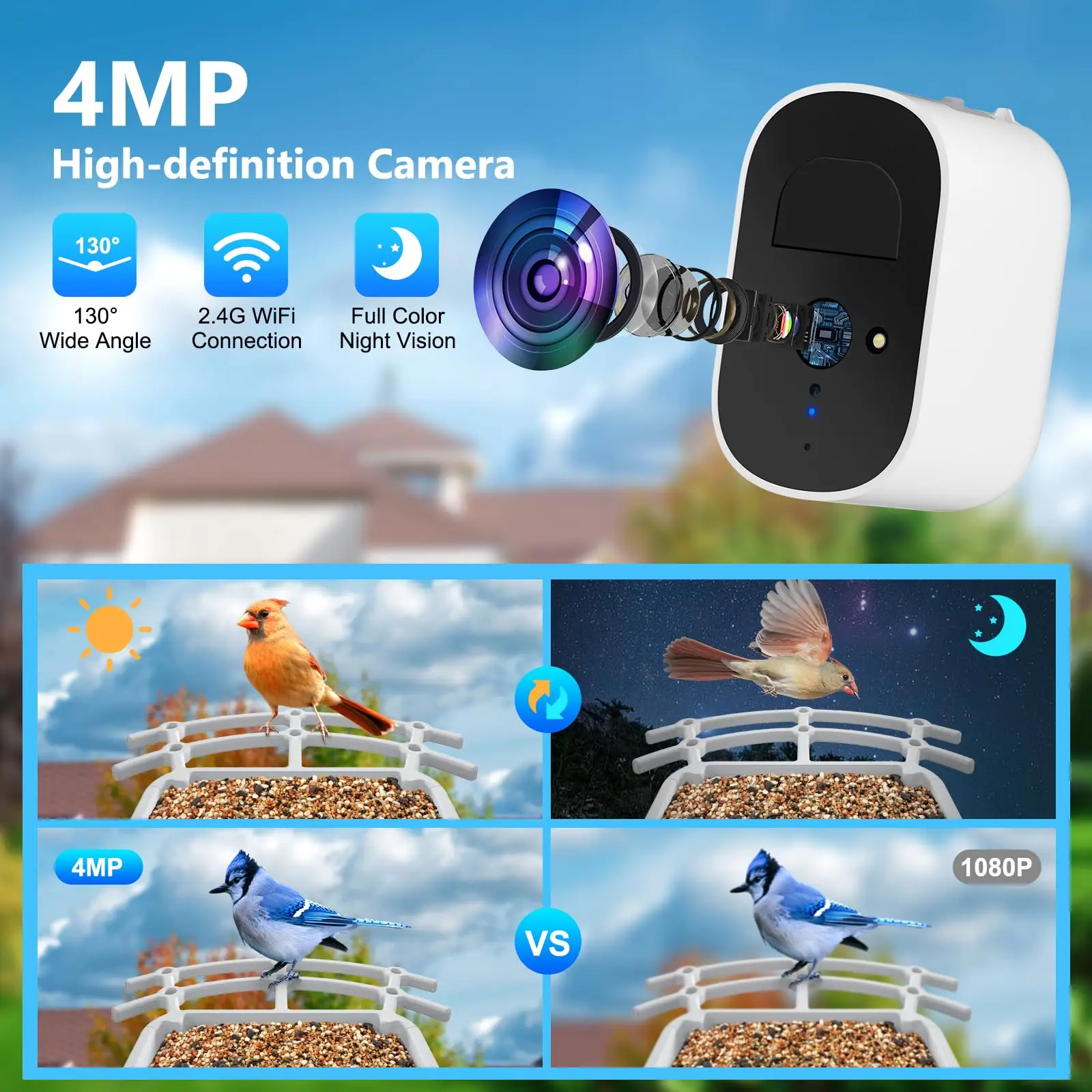 2.4G WiFi Smart Bird Feeder with Camera 2.4K Screen Solar Low Power Night Vision IP66 Waterproof 4G or WIFI Connected Feeder 6