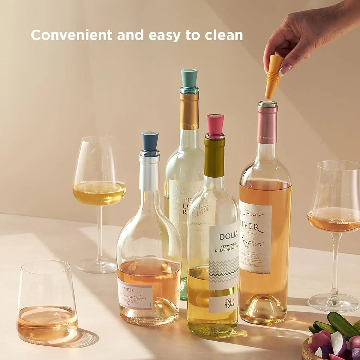 Wine and Beverage Bottle Stoppers with Grip Top, Red Pink (Set of 2)