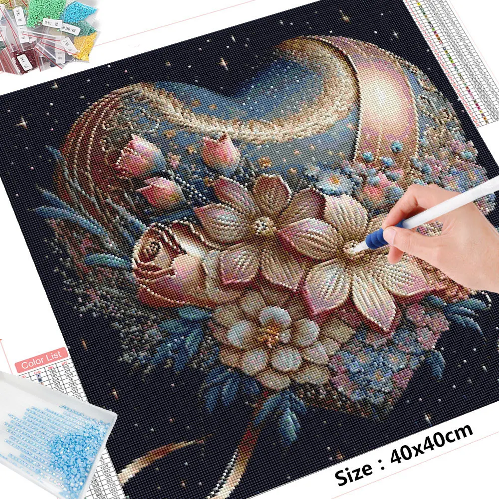 HUACAN Diamond Painting Flower Heart Full Square Round Drill Mosaic Fantasy 5D Paintings For Interior diamond painting