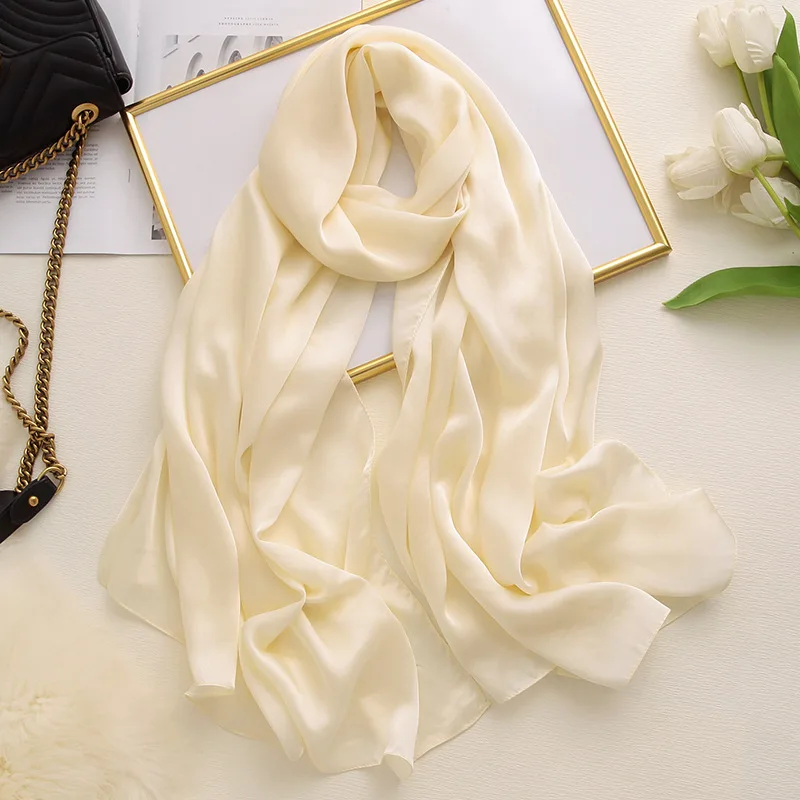 Women Luxury Solid Silk Scarves 14