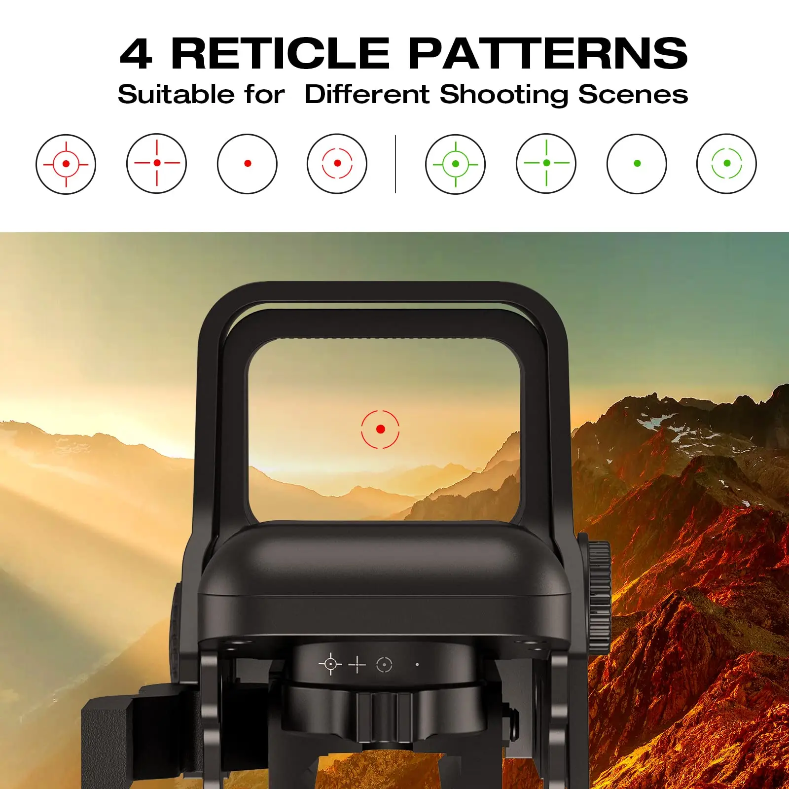 MidTen Scope Riflescope 1X22X33mm Red Green Dot 4 Reticles Sight Quick Detach Optical Collimator Mount 20mm Rail