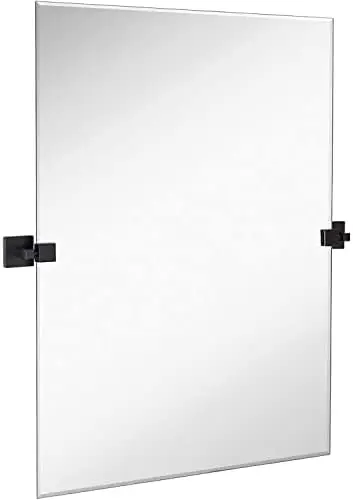 

inch Pivot Mirror Including Brushed Gold Squared Brackets | Frameless Bathroom Mirror | Rectangular Adjustable & Tilting V Non