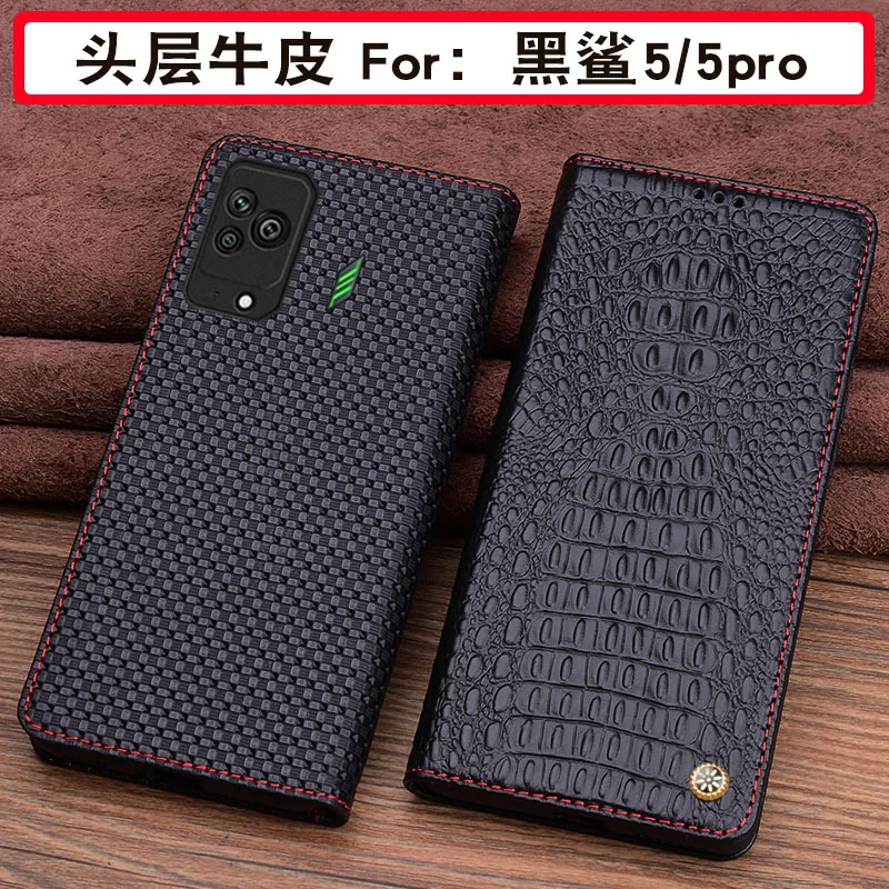 Luxury Genuine Leather Magnet Clasp Phone Cover Cases For Xiaomi Black Shark 5 Pro Kickstand Holster Case Protective Full Funda
