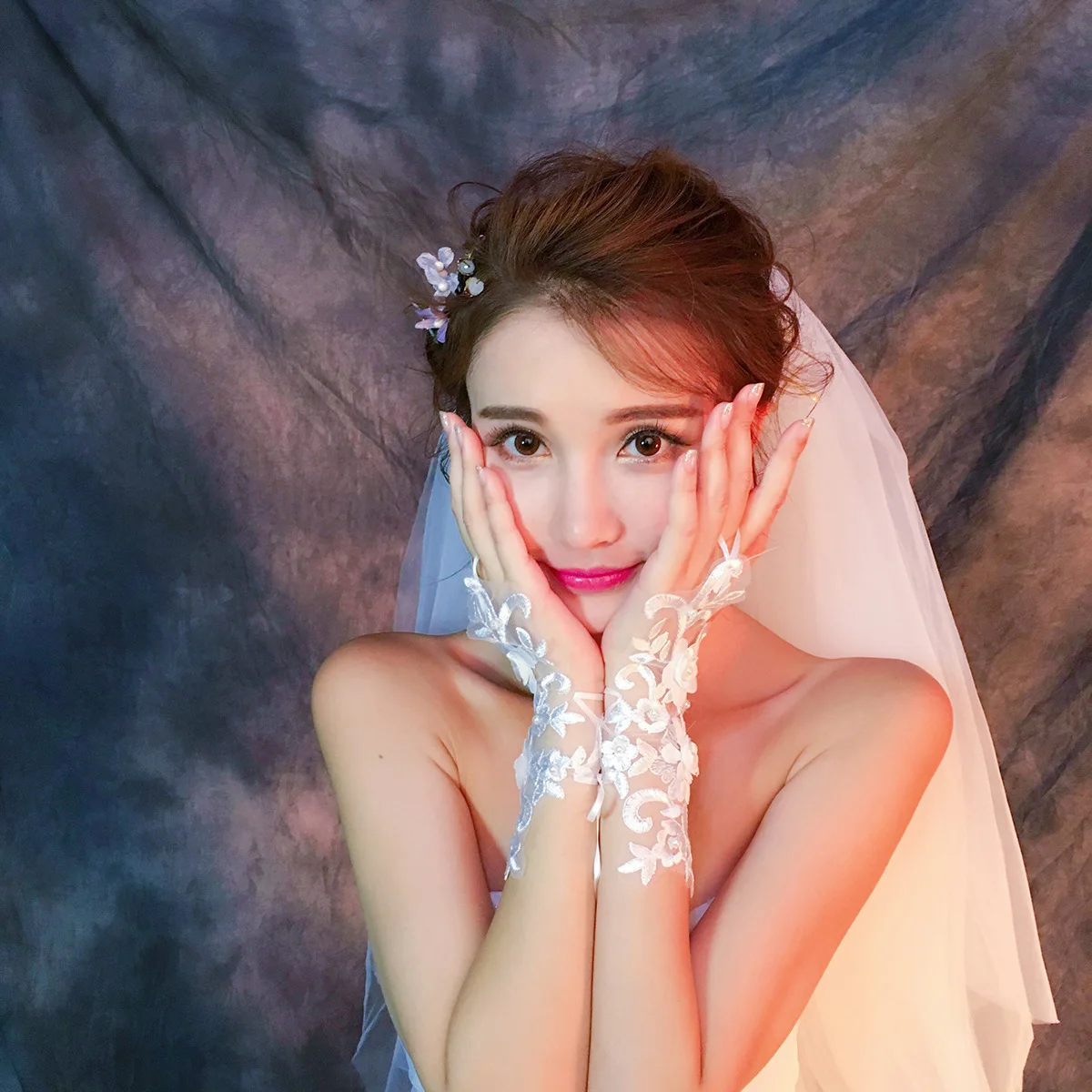 Lace Gloves Wedding Dress Gloves Wedding Sleeve Accessories Bridal Fingerless Lace Embroidery Pearls Finger Photo Decoration Flower Hand
