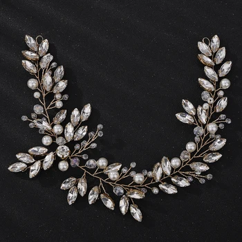 Trendy Gold Rhinestone Pearl Bridal Headbands Handmade Crystal Wedding Hair Accessories Red Black Party Bride Hair Piece Tiaras