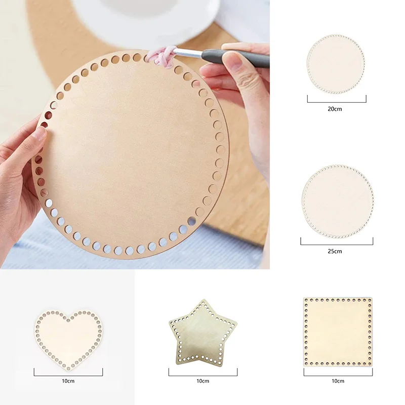 Description Picture 2 of itemCrochet Basket Base 10/15/20/25cm Unfinished Blank Cross Stitch Carved Hand-Woven DIY Crafts Supplies Basket Wooden Round Bottom