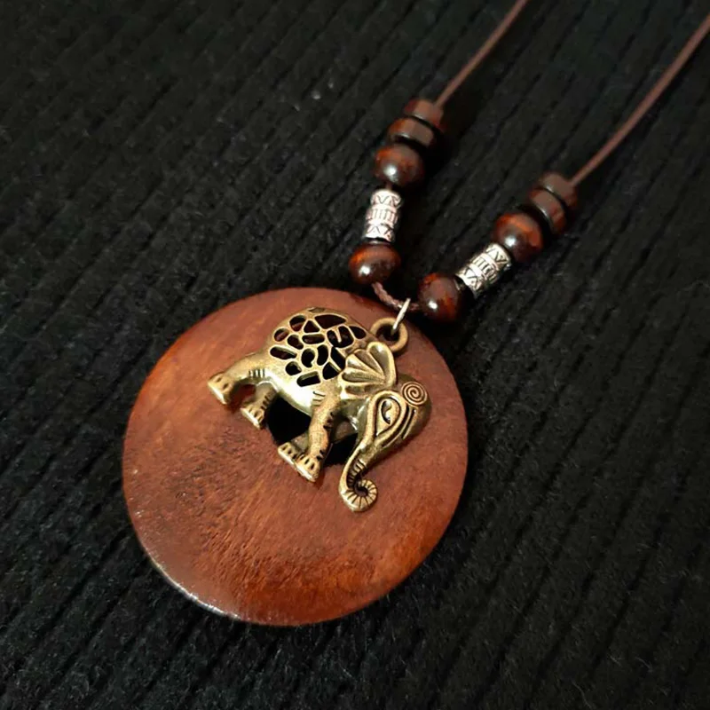 Nuovo Retro lungo maglione catena rotonda foglia di legno gufo collana etnica abi da donna ciondolo rotondo collo femminile gioielli collare regali  36