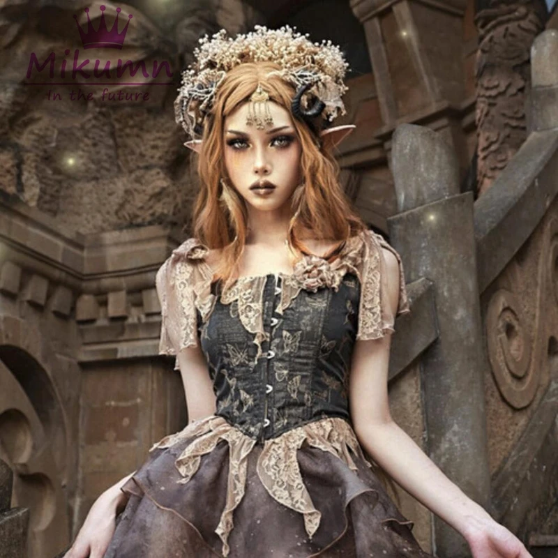 

Gothic Vintage Butterfly Print Corset Top Women Sexy Lace Strap Crop Tank Top Cosplay Elegant Camisole