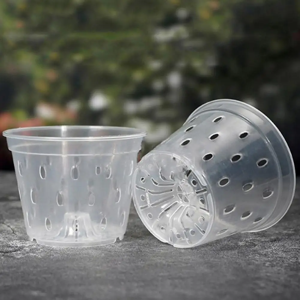 Flower Pot Plant Pot 2Pcs 12.5-17cm Transparent Orchid Pots Flower Planters Side Holes Design Plastic Orchid Pots With Trays Growth Gardening Tools