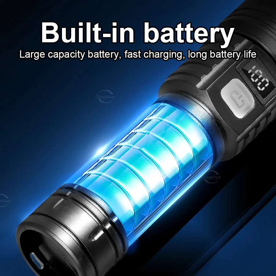 고출력 LED 손전등 USB 충전식 강력한 라이트 전술 토치 장거리 방수 Ourdoor 캠핑 비상 랜턴