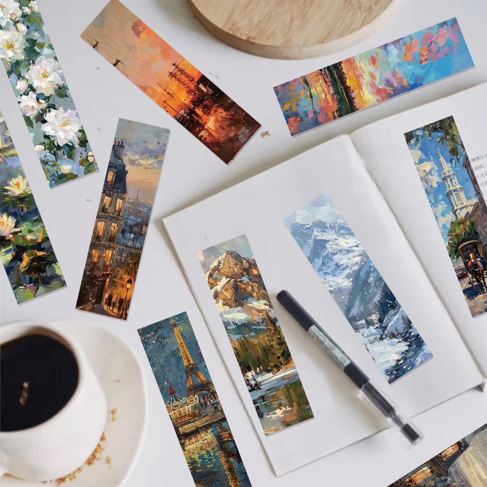 Oil Painting Landscape Bookmarks 30PCS Book Pages Study Room Student Supplies Gift