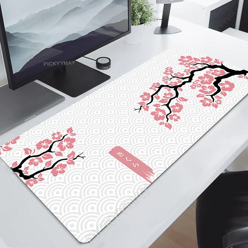 Grande Azul e Branco Sakura Mouse Pad Esteira de Mesa de Escritório pc Gamer Mousepad Tapetes de Teclado de Borracha Presentes 900x400 - Imagem 3