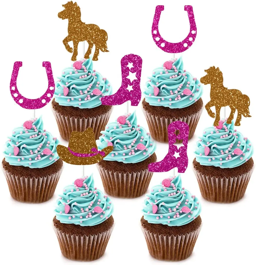 

Cowgirl Cake Decorations with Boot Horse Toppers, Birthday Party Decorations, Baby Shower Supplies, 24Pcs