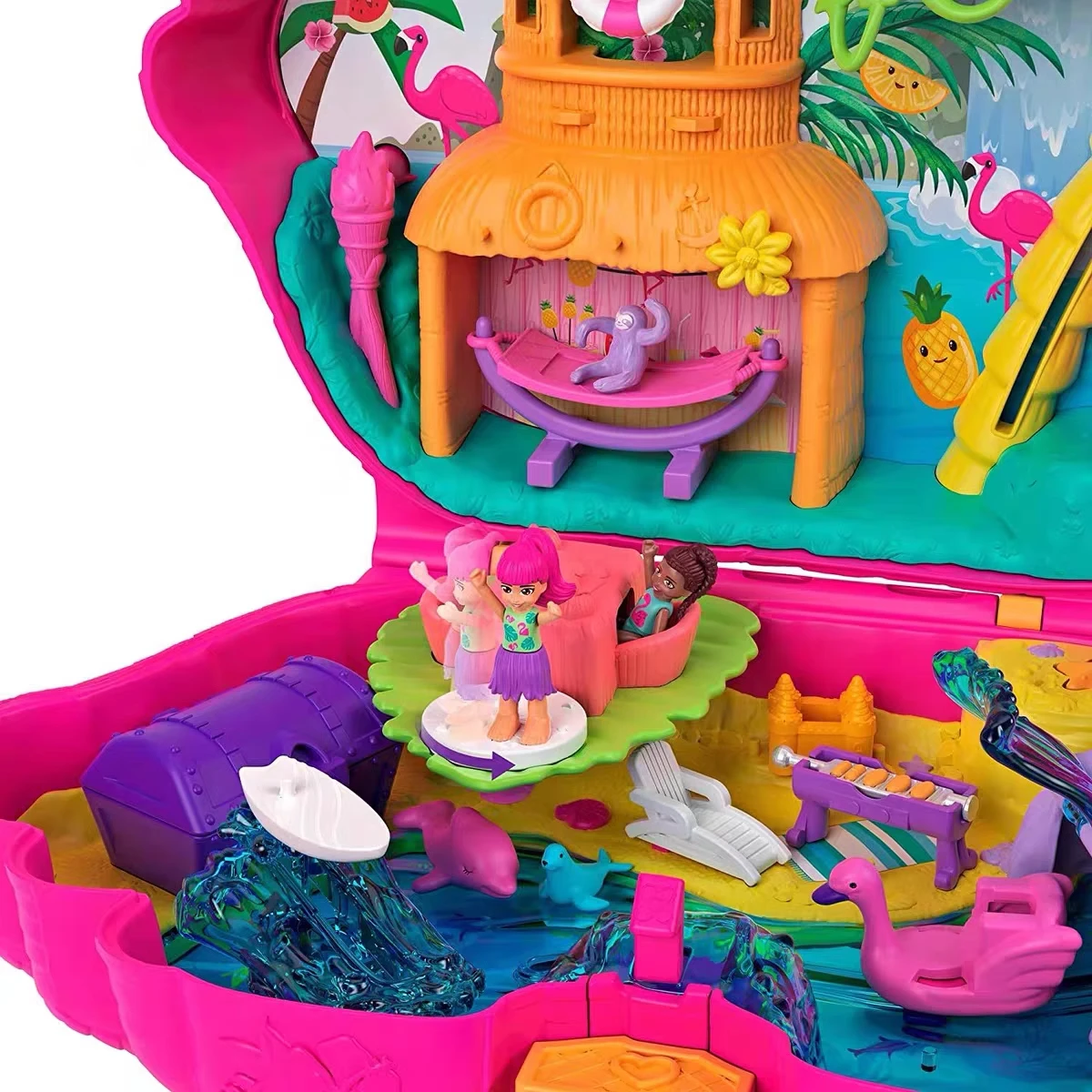 Polly Pocket Travel Toy Flamingo Party Playset with Micro Dolls