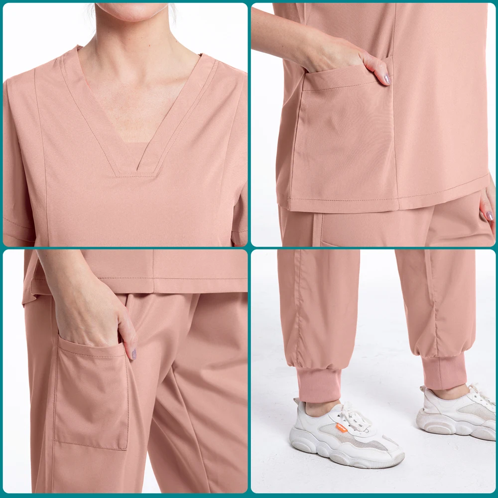 Medical Uniform Solid Color Short Scrub Suit Nurse Uniforms Breathable Doctor Uniform for Women Medical Clothing Beauty Salon Work Set