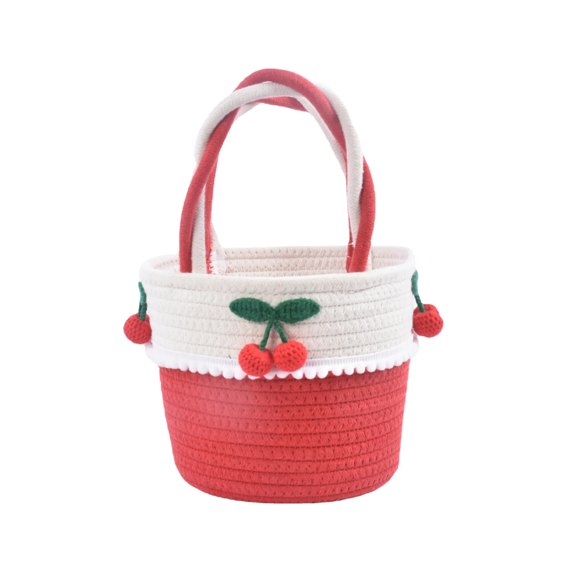 Summer Cotton Rope Weave Top Handle Bags Fashion Women's Bohemian Beach Bucket Bags Female Handmade Straw Casual Handbags