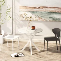 31.5'' Modern Cross Leg Round Dining Table, White Marble Top Occasional Table, Two Piece Removable Top, Matte Finish Iron Legs 2