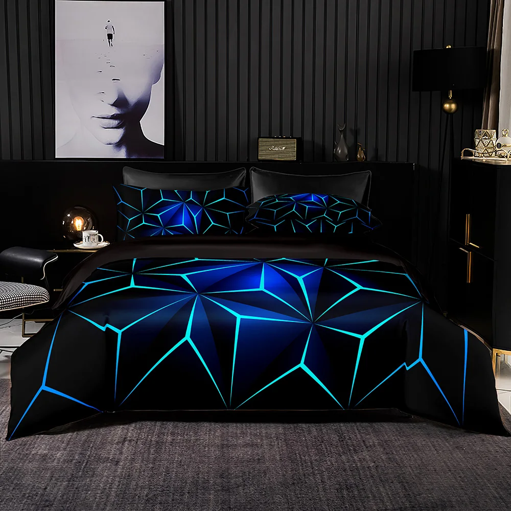 High End Bedding Set 2/3Pcs Light Blue Mecha Pattern Duvet Cover with Pillowcase American Black for Queen King Full Size | Дом и сад