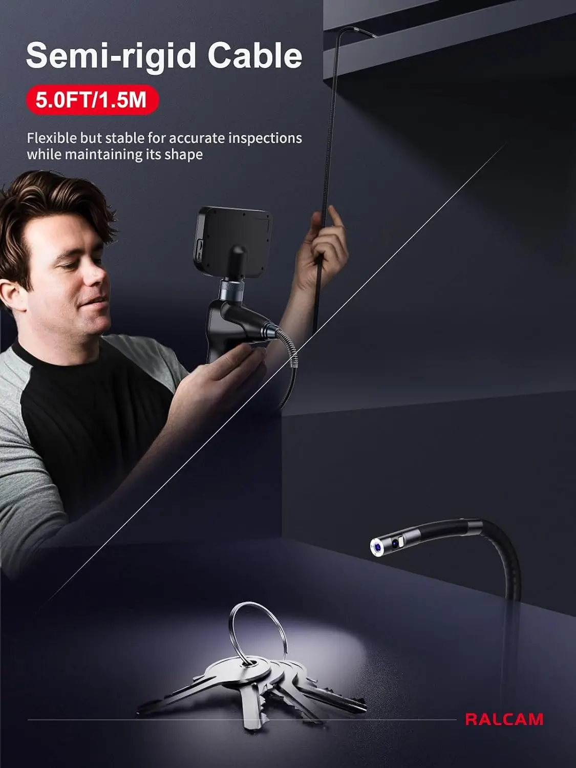 RALCAM 720 Degree Rotation Camera 5 lnch Endoscope 6.2mm Dual 1080P Full HD Endoscope Camera for Industrial Inspection 4