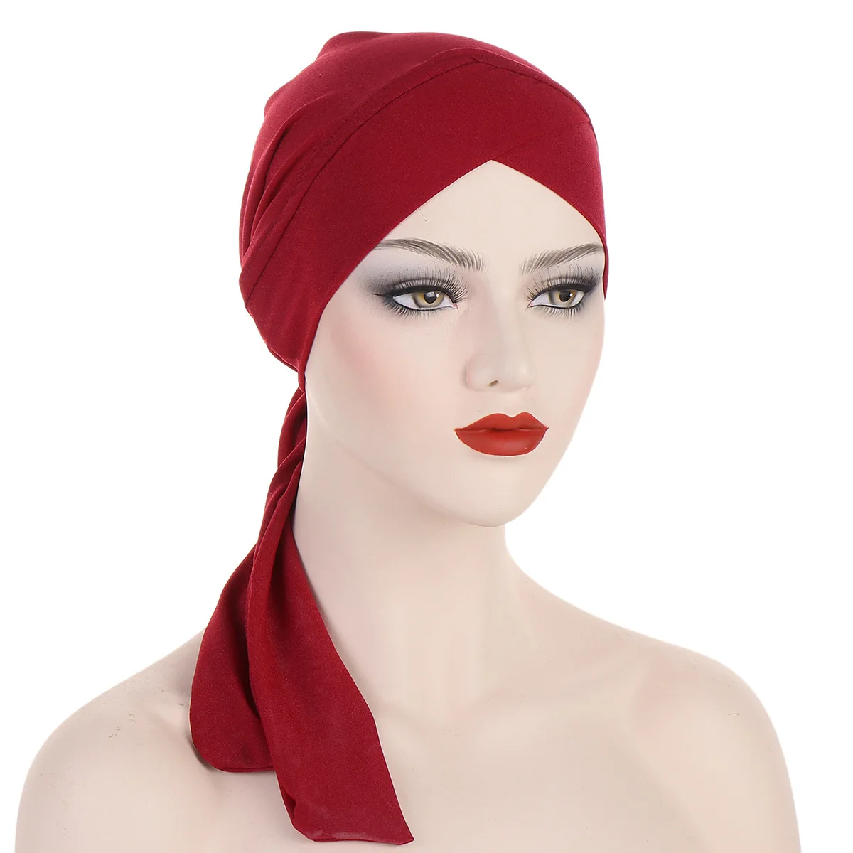 elastic solid colour pre-tied hijab head scarf