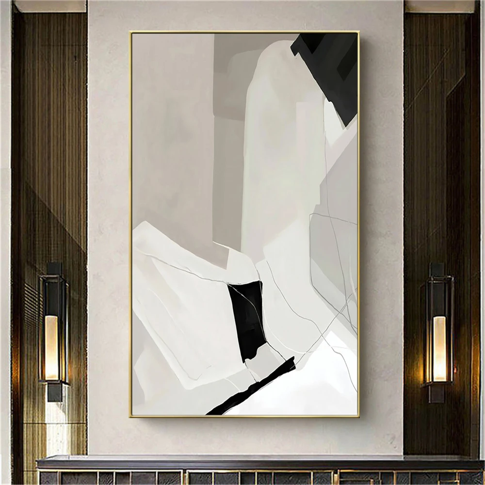 

100% Handmade Oil Paintings On Canvas Home Decor Wall Art Picture Abstract Black Gray And White Textured Graphics Simple Mural