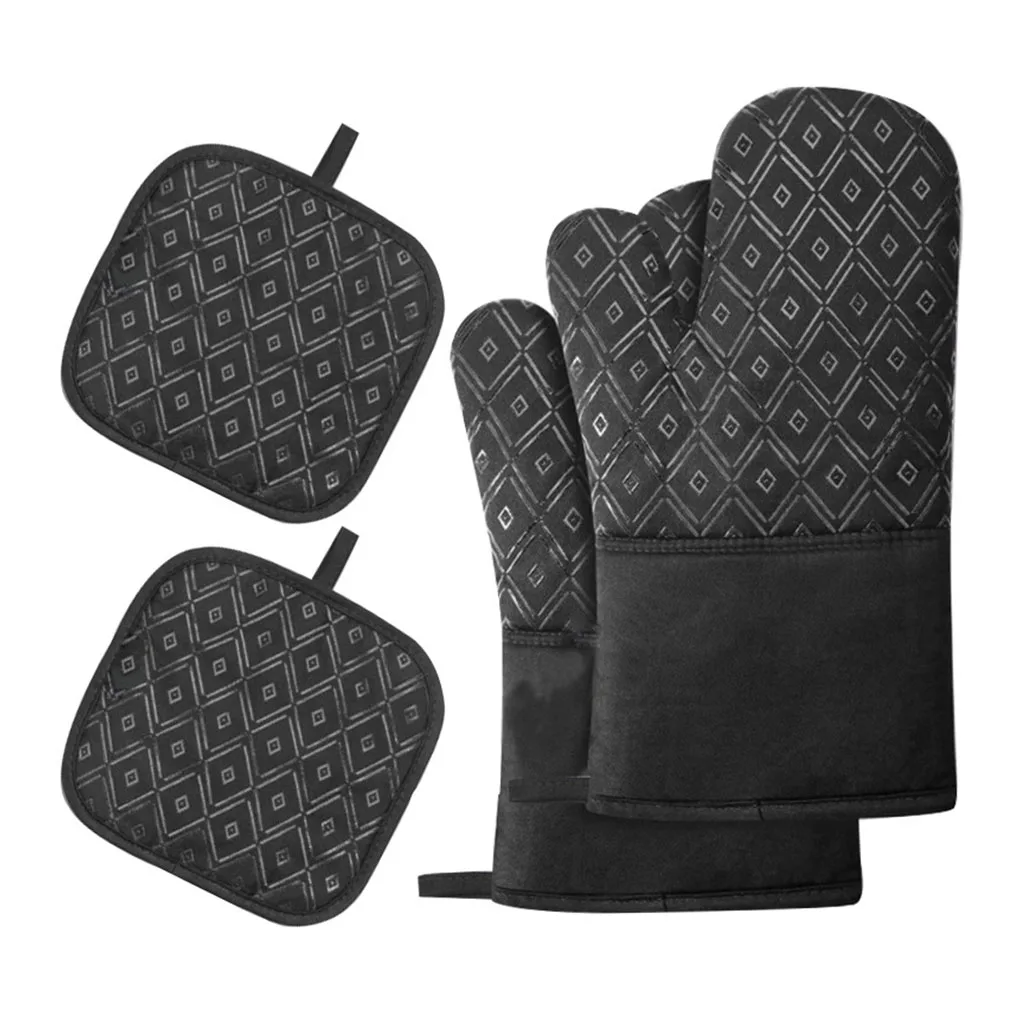 

4 Pieces/Set Oven Portable Silicone Gloves Mittens Heats Resistant Mitts