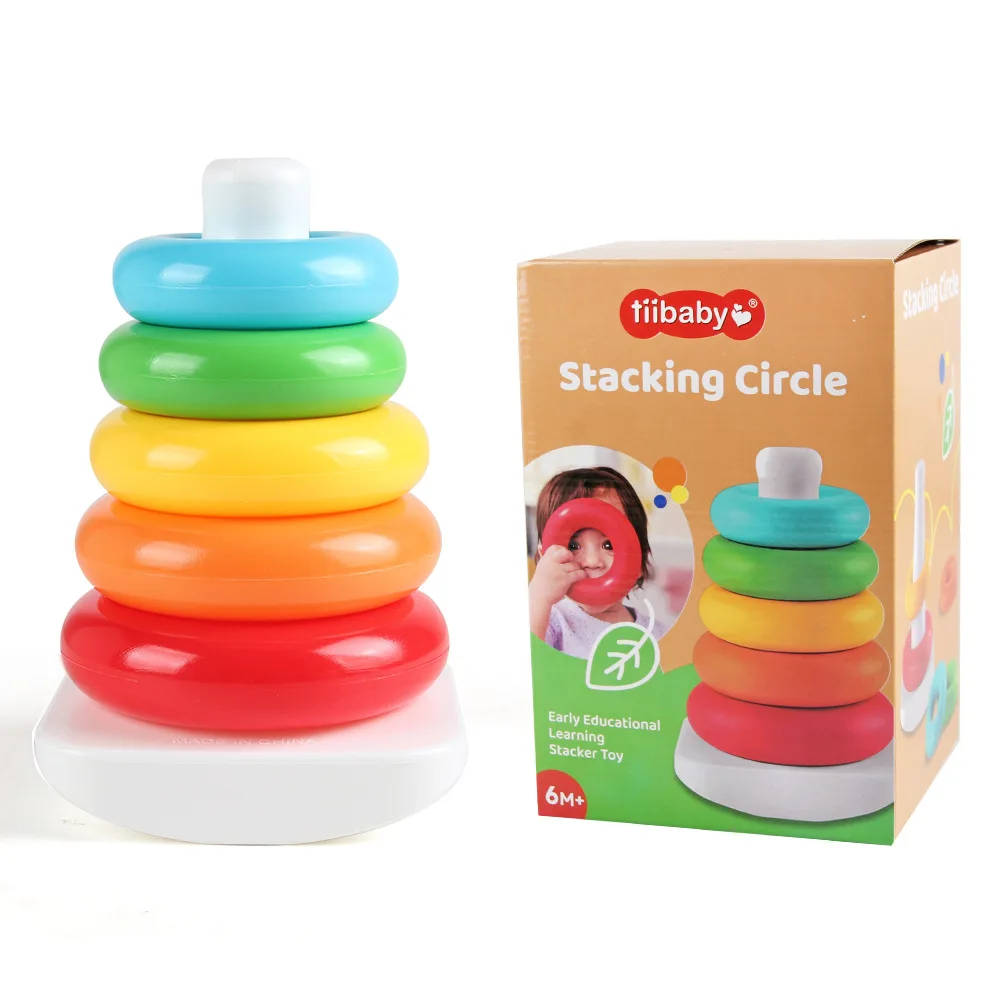 Rainbow Rotating Music Stacking Music Colorful Stacking Circle 1-3 Year Old Baby Tower Puzzle Early Education Toy