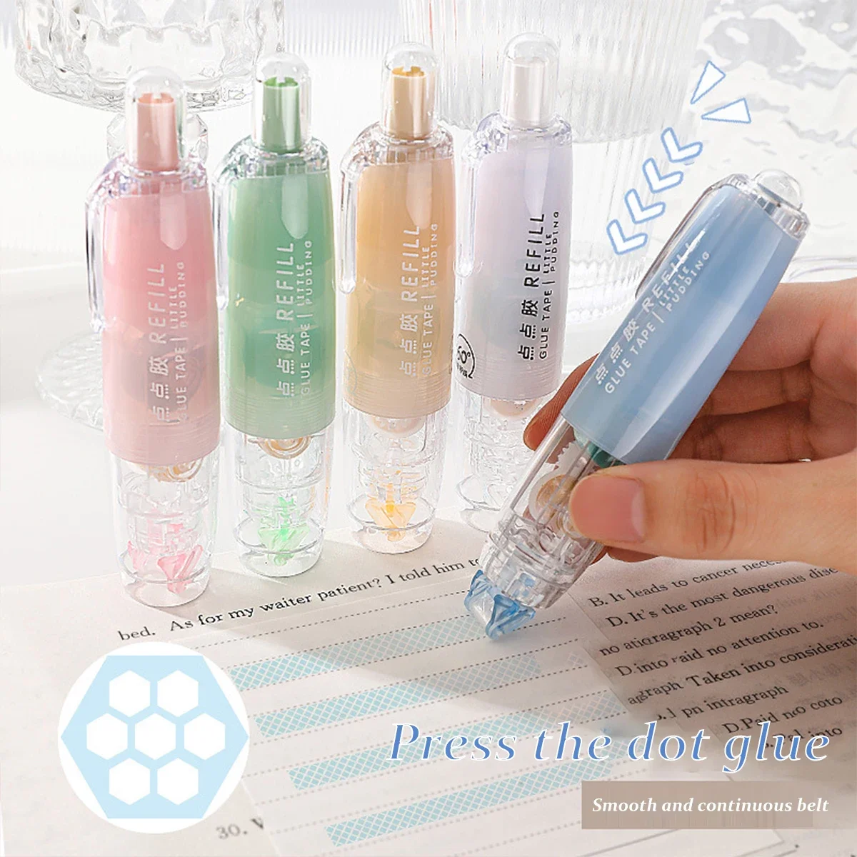 6MM*5M Press Style Dot Double Sided Tape Roller Refillable Adhesive Tape Glue Dispenser School Office Stationery 5