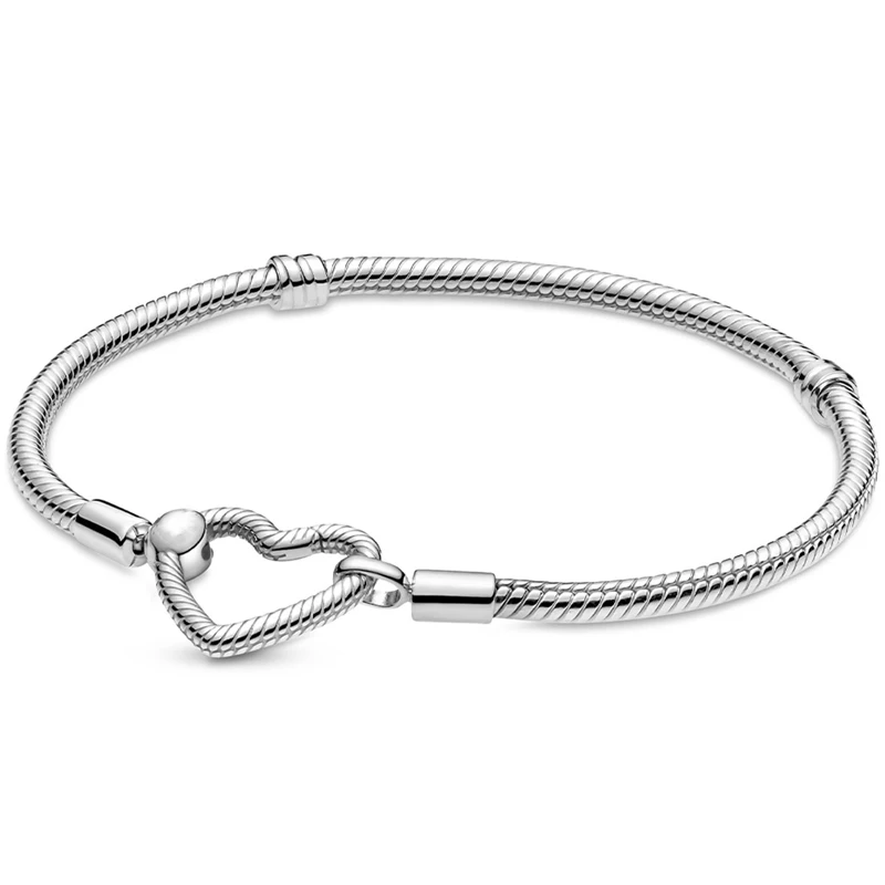 

Original Moments Heart Closure Snake Chain Bracelet Fit 925 Sterling Silver Bead Charm Bangle Diy Europe Diy Jewelry