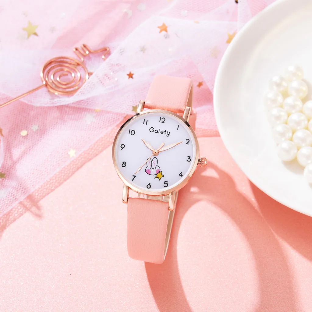 New 5pcs Women Watch Bracelet Set Leather Cute Rabbit Girls Wristwatch Fashion Ladies Quartz Clock Reloj Mujer Students' Gift 4