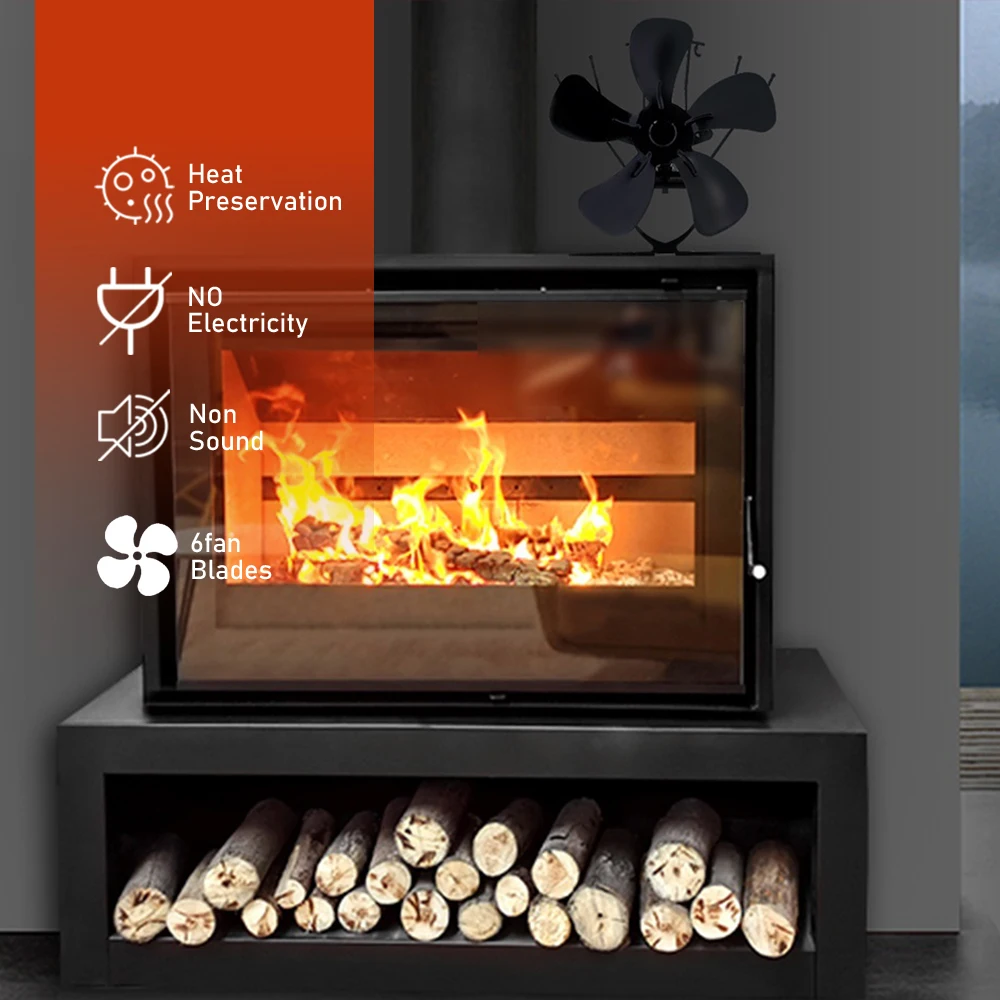 5 Blade Heat Powered Stove Fan Mini Fireplace Fan Log Wood Burner Eco-fan Quiet Fireplace Fan Heater Efficient Heat Distribution