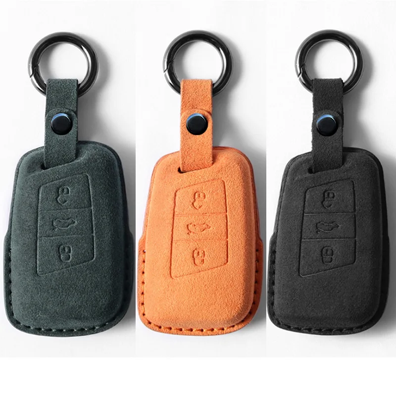 Housse De Clé De Voiture KUNIO En Cuir Crazy Horse Pour VW & Skoda (Magotan, Passat B8, Tiguan, Octavia...) - Noir 3 Boutons