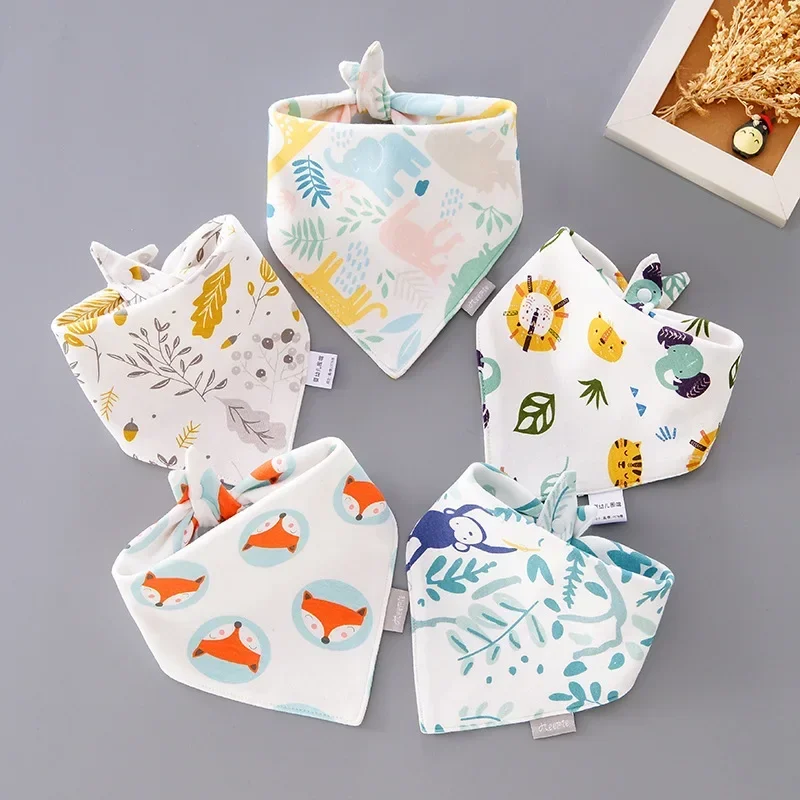 5pcs Cotton Baby Bib Triangle Saliva Towel Cartoon Print Kids Boys Girls Feeding Bib Apron Bandana Baby Stuff